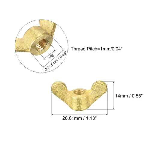 Miniatura 2 de uxcell Tuercas de ala de latón, tuerca de mariposa M6, apriete a mano sujetadores para muebles, maquinaria, equipo electrónico, 12