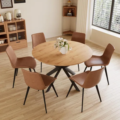Miniatura 2 de HIPIHOM Juego de Mesa de Comedor Redonda Extensible de 43.2"-59.1", Mesa de Cocina Redonda de Madera de Mediados de Siglo, Mesa de Café de Roble