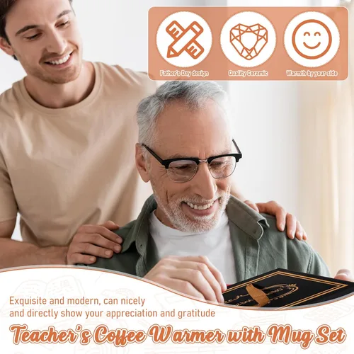 Miniatura 5 de Hushee Regalos de fiesta de Navidad para papá, calentador de tazas de café con juego de tazas, calentador de tazas para escritorio, calentador