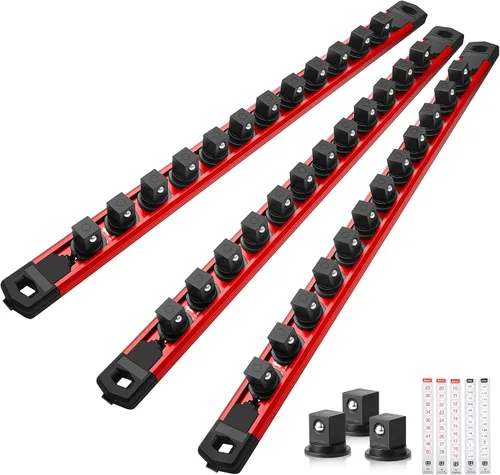 Miniatura 37 de Reniteco Juego de organizador de enchufes magnéticos, 3 piezas de 1/2 pulgada 3/8 pulgadas 1/4 pulgadas de aleación de aluminio con 40 clips Negro