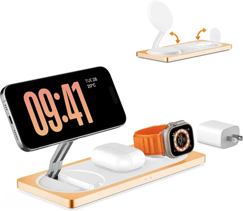 Miniatura 7 de Estación de carga 3 en 1 para dispositivos Apple: Usada para estación de carga de iPhone y Watch con soporte de cargador Magsafe, cargador Naranja