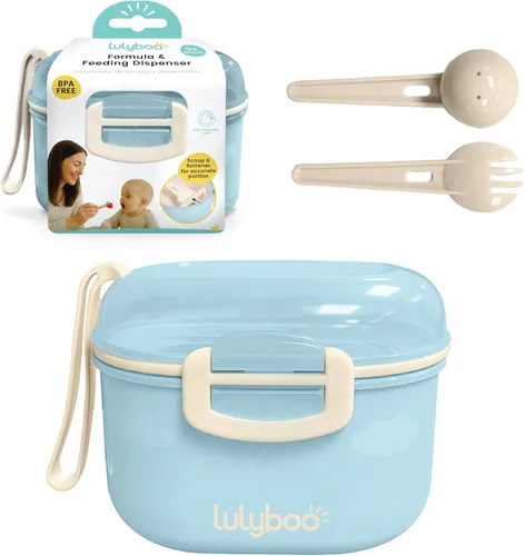 Lulyboo Baby Formula - Contenedor de leche en polvo, apto para viajes, almacenamiento hermético con cuchara y tenedor, compacto, sin BPA, accesorios