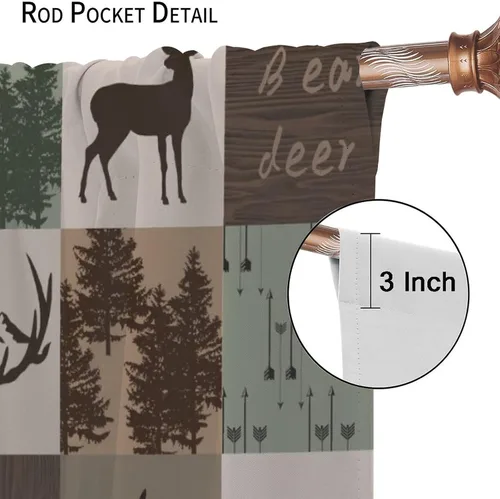 Miniatura 5 de Cortinas rústicas de alce y oso, tratamiento retro para ventana de cabaña de oso salvaje para dormitorio, cocina, cortinas de estilo rústico Retro