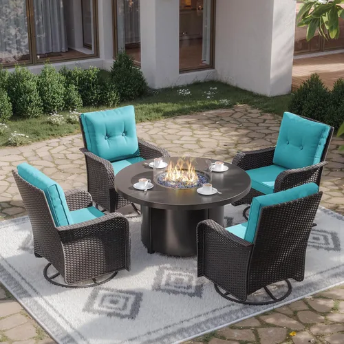 Miniatura 10 de Kurapika juego de muebles de patio 4 piezas de mimbre al aire libre, sillas de ratán, juego informal con mesa de café, juego de bistró con mecedora