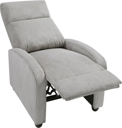 Miniatura 12 de Lexicon Sillón Reclinable de Pana con Respaldo Empujable Sillón Butaca Reclinable de Empuje hacia Atrás, Marco de Madera Sólida y Base de Metal
