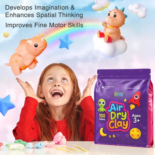Miniatura 4 de FlyFlag Arcilla de Secado al Aire - 100 Colores, Ultra Ligera y Suave, Arcilla de Modelado No Tóxica para Niños con Herramientas y Tutoriales