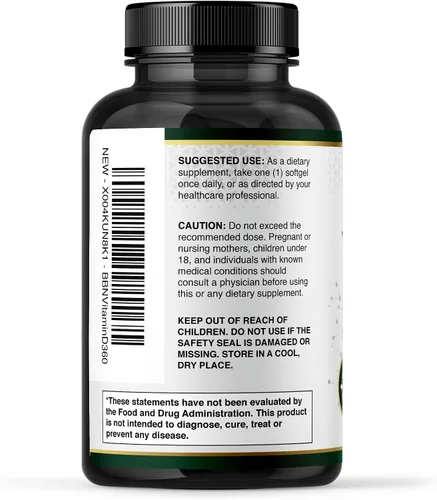 Miniatura 6 de Built by Nature Suplemento de vitamina D3 de 5000 UI, 360 mini cápsulas blandas Con aceite de coco MCT, alta absorción, fácil de tragar