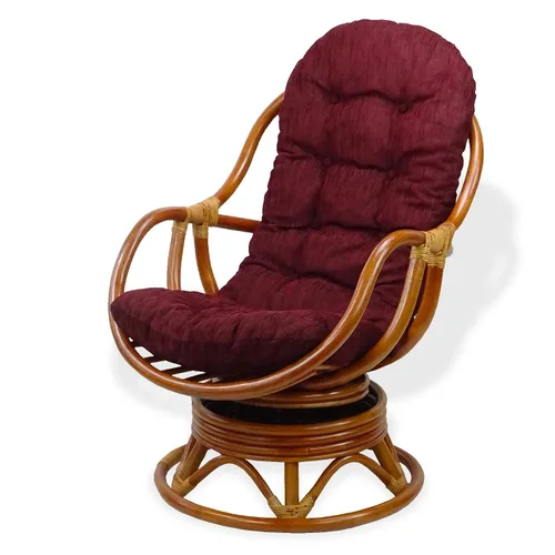 Miniatura 7 de Salón giratorio mecedora Bali silla de mimbre de ratán natural con cojín marrón claro, coñac