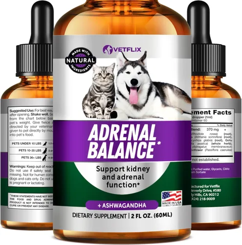 Soporte suprarrenal para perros, gatos, cachorros y gatitos - Hecho en Estados Unidos - Suplemento de apoyo para Cushing y riñón - Fórmula natural