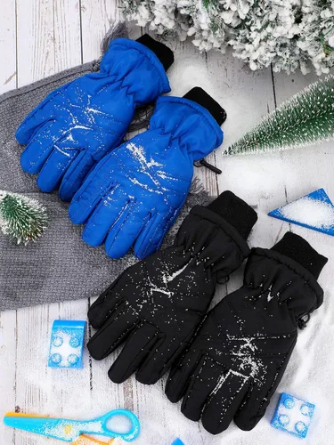 Miniatura 7 de 2 pares de guantes impermeables para niños, guantes de nieve cálidos para invierno, guantes de esquí para niños y niñas, resistentes al viento