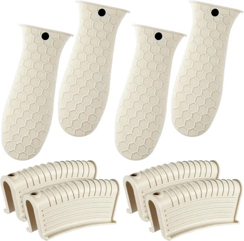 Miniatura 17 de Patelai Juego de 8 soportes de silicona para ollas, funda de mango de hierro fundido, resistente al calor, agarradera, antideslizante, reutilizable