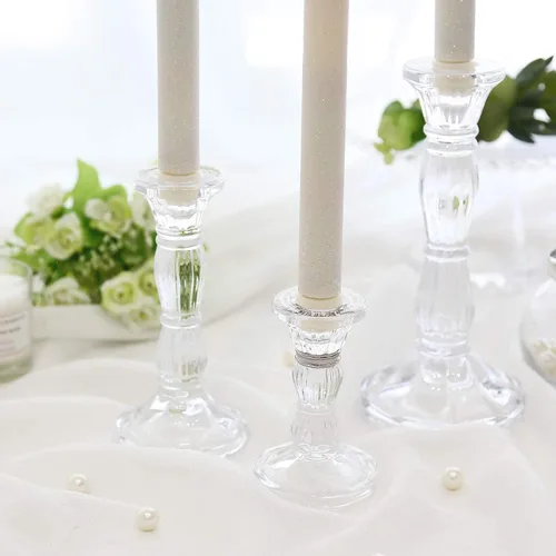 Miniatura 6 de 3 paquetes de portavelas de cristal - Portavelas transparentes para velas cónicas - Centros de mesa para velas, velas LED cónicas, decoración