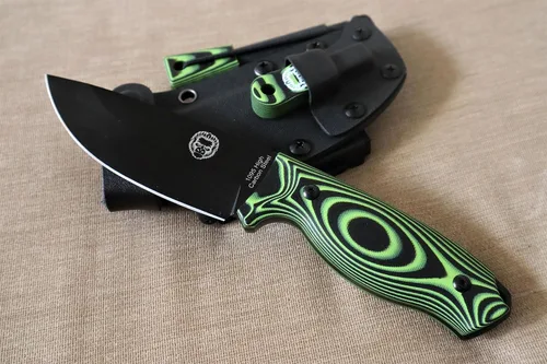 Holtzman's Gorilla Survival Bloodline - Cuchillo de supervivencia de hoja fija de espiga completa con funda Kydex (verde) - Acero de alto carbono