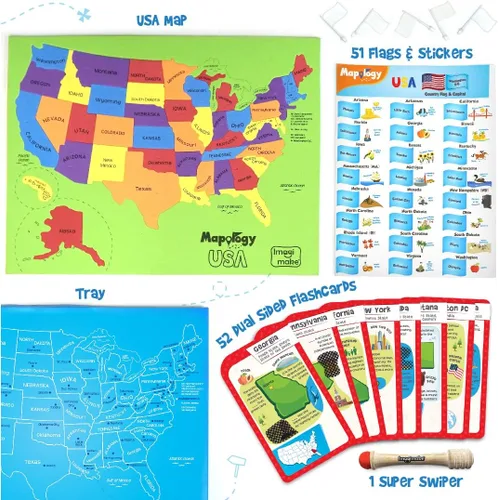 Miniatura 2 de Imagimake - Rompecabezas Mapology con tarjetas didácticas de Estados Unidos, con banderas, países, capitales, juguetes educativos para aprender