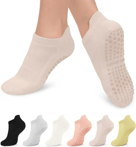6 pares de calcetines de agarre de pilates para mujer, calcetines atléticos antideslizantes para yoga, barre, ballet, descalzo, entrenamiento,