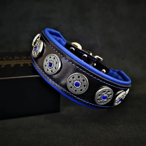Bestia Bijou - Collar de cuero para perro, collar de perro suave de 2 pulgadas de ancho con cojín ortopédico para mayor durabilidad y comodidad