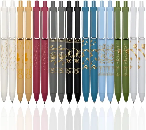 Miniatura 8 de MiSiBao 0,7mm Bolígrafos de gel de tinta negra, recargables y retráctiles, con bola rodante, proceso de cincelado, patrón de escritura suave
