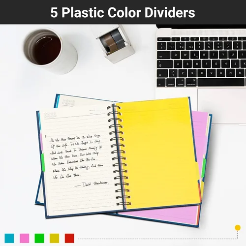 Miniatura 6 de EUSOAR - Cuaderno en espiral de tapa dura para universidad, rayado, paquete de 3 cuadernos A5 de 5.5"x8.3", con 5 divisiones, para escritura, tapa