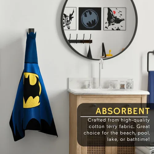 Miniatura 3 de Franco - Toalla con capucha de algodón muy suave para baño, piscina o playa, con licencia oficial, 24 x 50 pulgadas, Batman Batman - 2