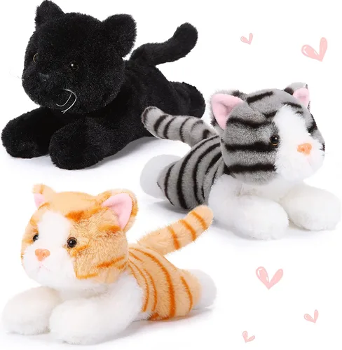 Miniatura 10 de 3 piezas de peluche de gato de 9 pulgadas, regalo para baby shower, regalos de fiesta, lindos juguetes de peluche para gatos pequeños, suministros