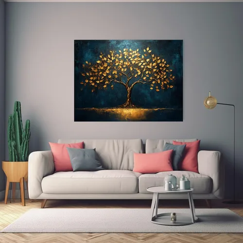 Miniatura 4 de VOCBAN Tree of Life Wall Art The Picture Artwork Canvas Prints Tree Pictures Poster Retro Artwork for Bedroom Living Room Home Decoration(blue,gold