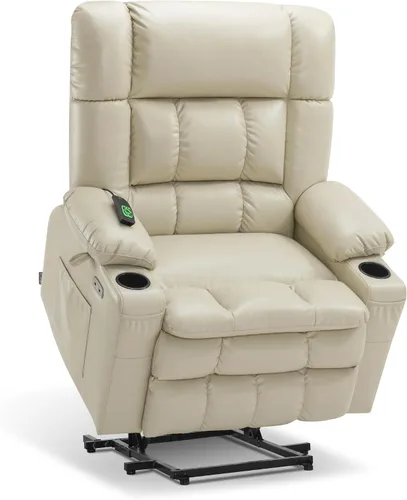 Miniatura 14 de MCombo Silla reclinable eléctrica de motor dual para adultos mayores, silla de elevación plana con calor y masaje, portavasos, puertos USB, piel