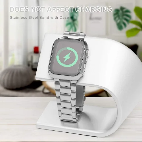 Miniatura 5 de baozai Compatible con Apple Watch Band de 1.496 pulgadas con funda, correa para iWatch de acero inoxidable con funda protectora de pantalla