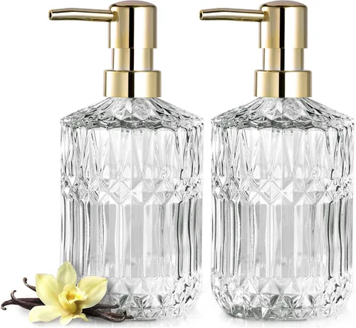 Miniatura 19 de EMPO Dispensador de jabón de vidrio transparente con bomba de plástico ABS, dispensadores de loción de cristal para fregadero de cocina, baño Negro