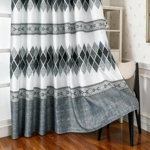VOGOL Cortinas minimalistas geométricas para ventana, cortinas de privacidad con estampado de diamante negro y gris, estilo decorativo para sala de