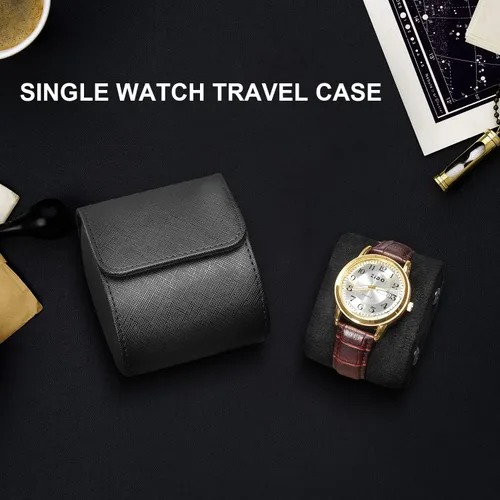 Miniatura 4 de ROSELLE Funda para reloj para hombres y mujeres con forro de gamuza, estuche de viaje para reloj, organizador de almacenamiento y exhibición