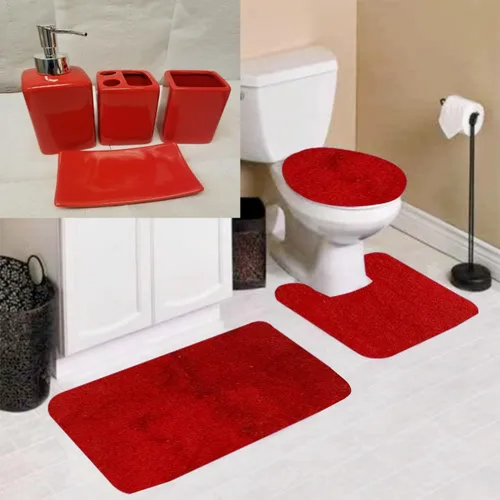 Miniatura 6 de (#6) Juego de baño de 7 piezas con alfombrilla de baño con tapa de inodoro de contorno con alfombras de respaldo de goma con accesorios en varios