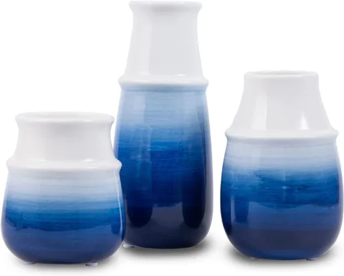 Jarrón de hierba de las pampas, decoración moderna de granja, jarrón de cerámica azul para decoración del hogar, jarrón decorativo bohemio pequeño