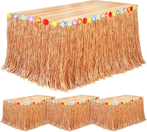 Miniatura 18 de Fovths Luau - Falda de mesa de hierba natural de 9 pies x 29.5 pulgadas, falda de mesa hawaiana para decoraciones de fiesta hawaiana tropical, Verde