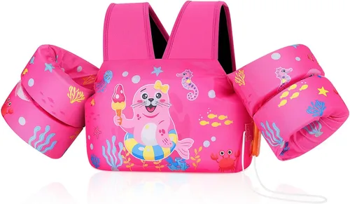 Miniatura 37 de MoKo Chaleco de natación para niños pequeños, flotadores de brazo de natación de 22 a 66 libras, niños y niñas, con dibujos animados, alas de agua