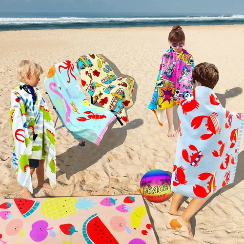 Miniatura 7 de Toalla de playa para niños, manta de rizo de terciopelo, 100% algodón, súper suave, absorbente, 25.5 x 51 pulgadas, para baño, natación, deportes