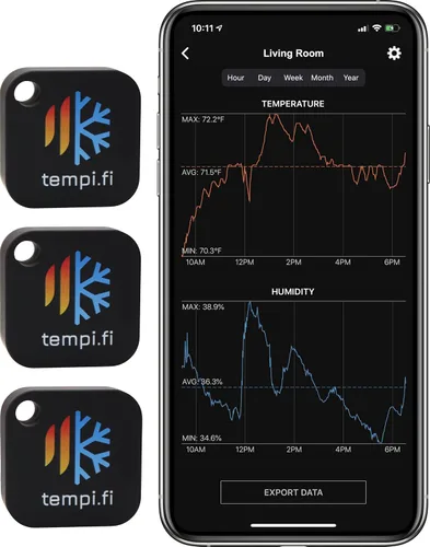 Miniatura 6 de Sensor inalámbrico de temperatura y humedad - Desarrollado en los Estados Unidos - Registrador de datos 24/7 con alarma - Termómetro inteligente