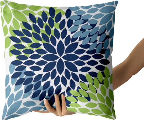 Miniatura 3 de Kawani Fundas de almohada decorativas azul marino verde 16x16 con flores de dalias celestes, juego de 2, estilo moderno rústico, de algodón