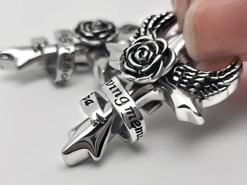 Miniatura 3 de in Loving Memory - Collar de urna de cremación con cruz para cenizas, alas de ángel, recuerdo conmemorativo, medallón