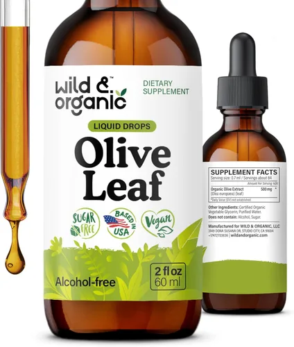 Wild & Organic Gotas líquidas de extracto de hoja de olivo - Apoyo inmunológico y antioxidante - Suplemento de hoja de olivo de oleuropeína - Añadir
