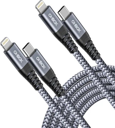 Miniatura 10 de ohbox Paquete de 2 cables USB-C a Lightning de 1 pie, cable de carga para iPhone tipo C con certificación MFi, carga rápida, compatible con iPhone
