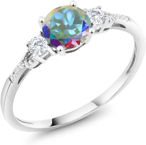 Miniatura 128 de Gem Stone King Anillo de compromiso de 3 piedras preciosas redondas de oro blanco de 10 quilates con piedra natal de 0.236 in con piedra natal