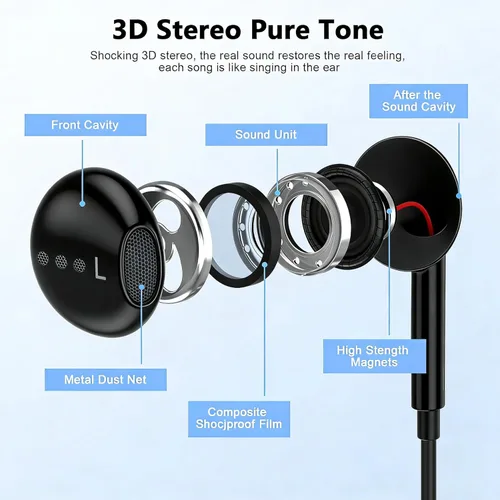 Miniatura 4 de [Certificado MFi de Apple] Auriculares USB C para iPhone 17, 16, 15, paquete de 2 auriculares con cable USB C con micrófono y control remoto