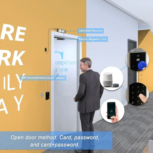 Miniatura 4 de Control de acceso WiFi de 2.4 GHz, fuerza de retención de 400 libras, kit de sistema de bloqueo magnético eléctrico de puerta con control remoto