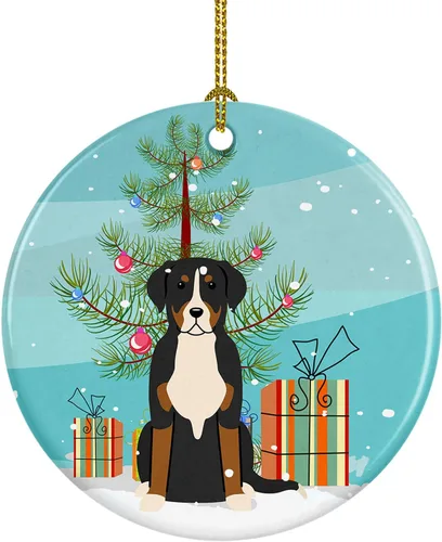 Miniatura 56 de Caroline's Treasures Adorno de cerámica para árbol de Navidad, Laika Spitz de Siberia Occidental, decoración colgante para árbol de Navidad