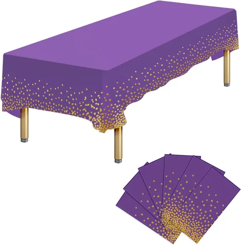 Miniatura 27 de Paquete de 4 manteles de plástico desechables azules y dorados para mesa rectangular, manteles desechables de 54 x 108 pulgadas, manteles