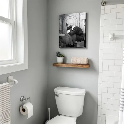 Miniatura 4 de B.B.F MAKE Arte de Pared Divertido en Lienzo Enmarcado Decoración de Baño Póster de Películas de Elfos de Comedia en Blanco y Negro Pintura al Óleo