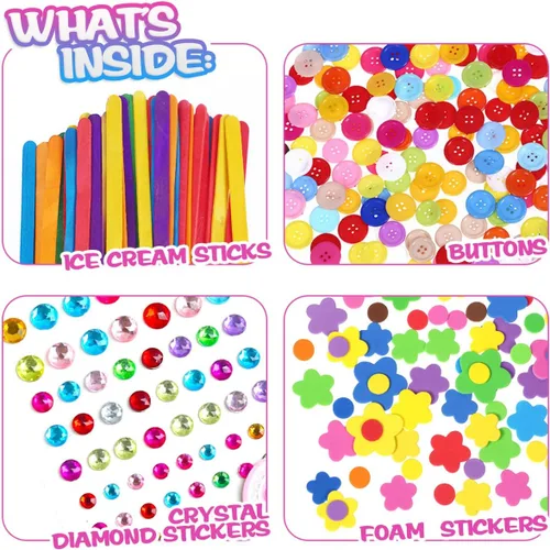 Miniatura 4 de CH HAICHENG Suministros para artes y manualidades, incluyendo plumas, limpiapipas, ojos salteados, pompones, botones, palitos de helado