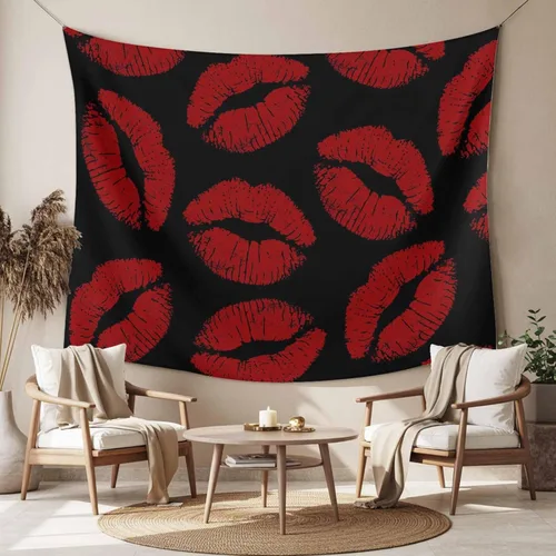 Miniatura 2 de LooPoP Tapiz para colgar en la pared, tapices estéticos de labios rojos, tapiz negro sexy para dormitorio, sala de estar, dormitorio universitario