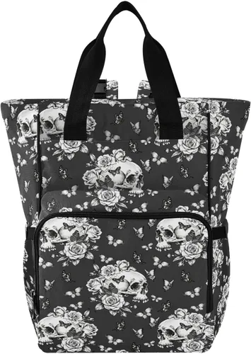 Miniatura 18 de MNSRUU Bolsa de pañales de calavera gris, mochila multifunción para pañales de viaje, bolsa de pañales de gran capacidad, mochilas para cambiar