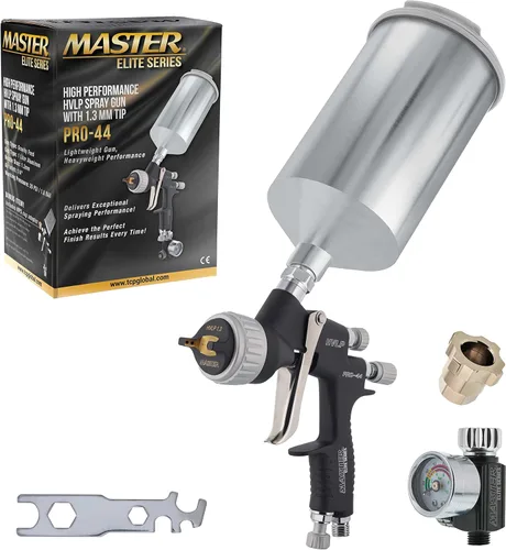 Master Pro 44 Series - Pistola de pulverización HVLP de alto rendimiento con punta de 0.051 pulgadas con regulador de presión de aire, ideal para